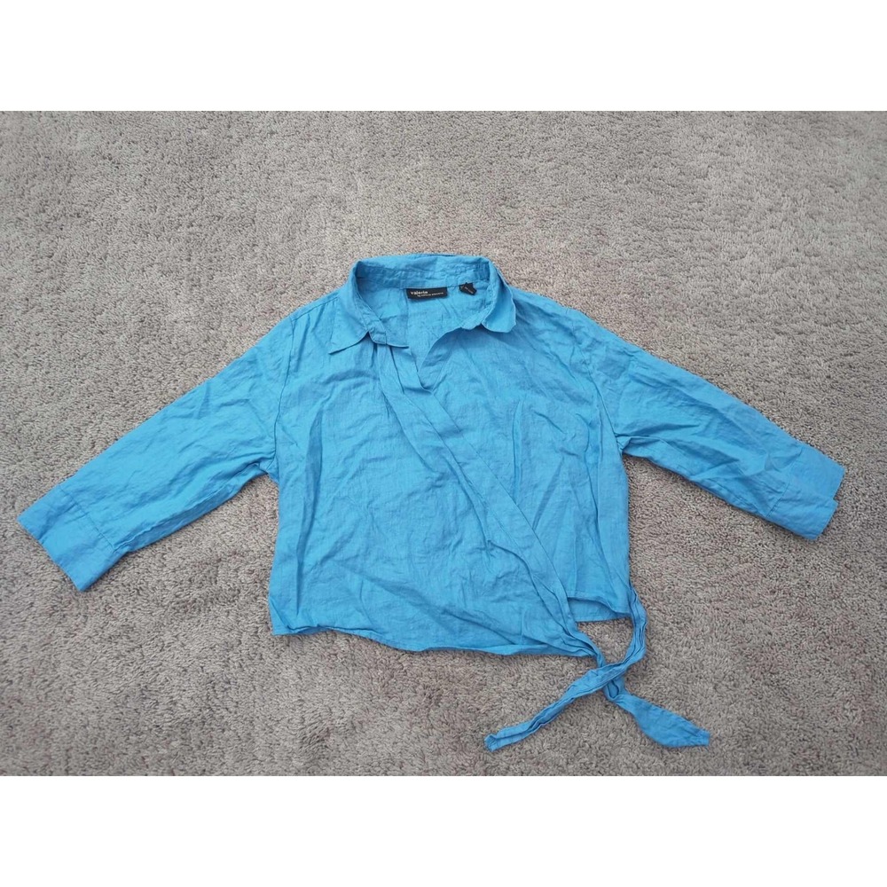 Valerie Stevens Wrap Blouse Womens M 3/4 Sleeve 100% Linen Made in Hong Kong